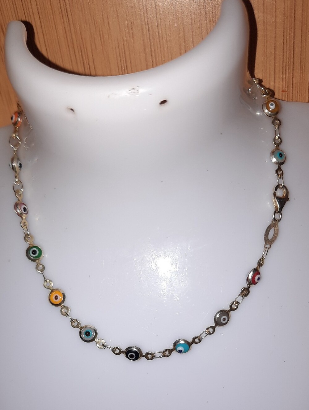 Multicolor Evil Eye Beaded Chain Ankle Bracelet Solid Sterling Silver Up To 9.5"